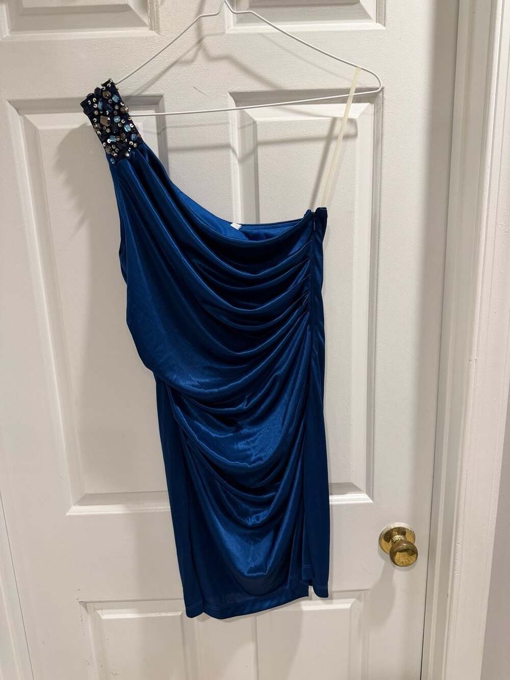 NWT Speechless Blue JM One-Shoulder Ruched Mini Dress Sz L Junior sz